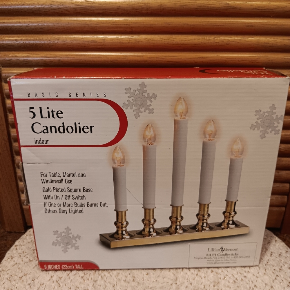 5 Lite Candolier With Brass Plated Base. Includes Working Bulbs. 9"T X 2 1/2" W